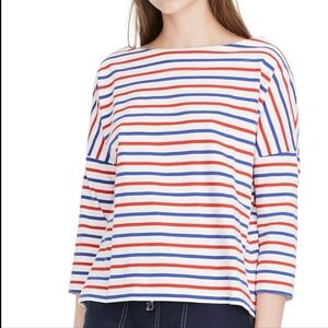 J Crew Red White Blue Oversized Striped Tee Size Small